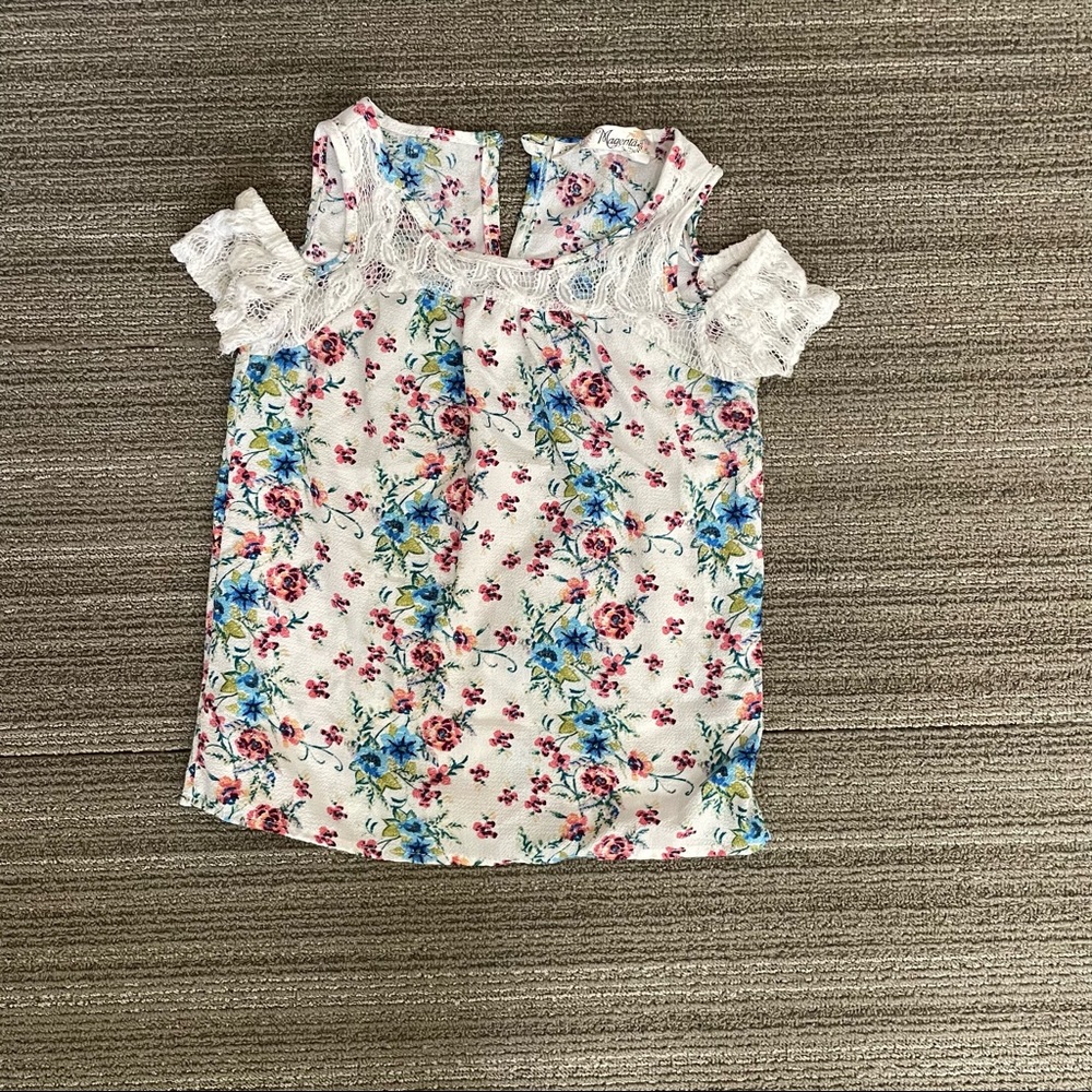 Girls Cold Shoulder Floral Blouse